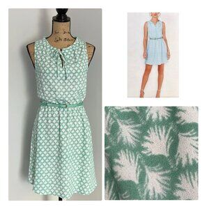 LC Lauren Conrad Sleeveless Mint Palm Design Ruffle Fit and Flare Dress Sz XS